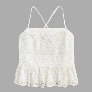 J.Crew Cross-Back Smocked-Waist Eyelet Top S
